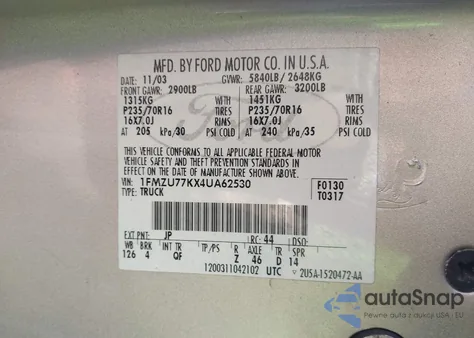 2004 Ford Explorer Sport Trac Adrenalin/Xls/Xlt from USA, damaged, VIN 1FMZU77KX4UA62530